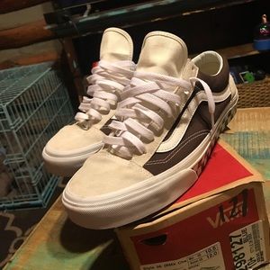 White and brown Vans